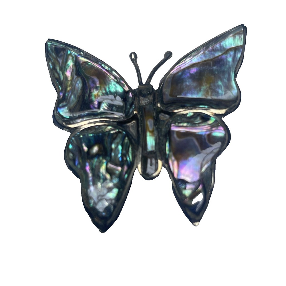 Vintage‎ Silver Tone Alpaca MEXICO Abalone Shell Inlay BUTTERFLY Brooch Pin